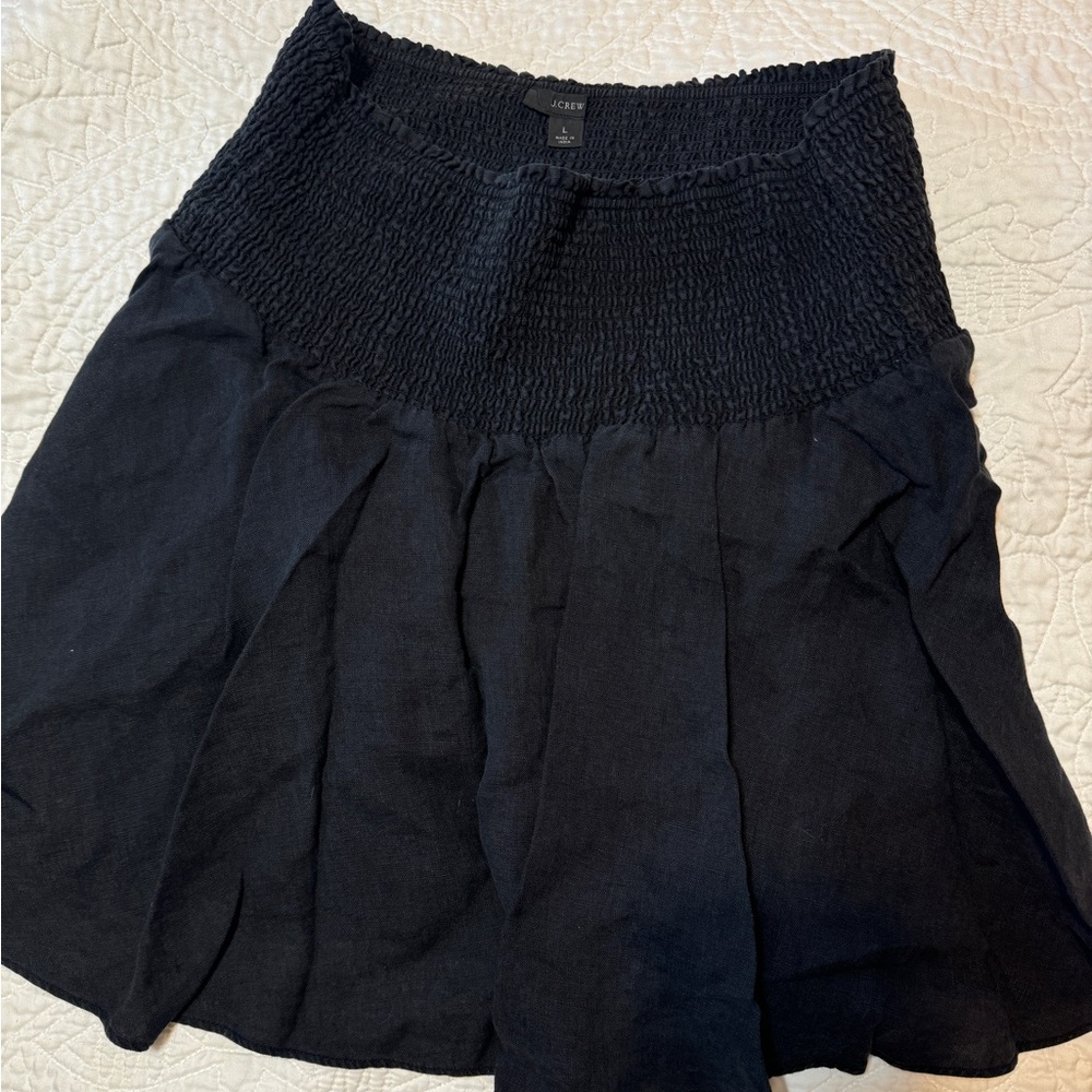 J Crew black smoked waist linen skirt
